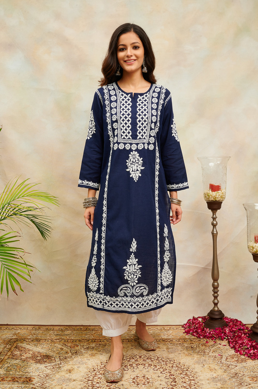 Navy Blue Chikankari Handloom Kurta