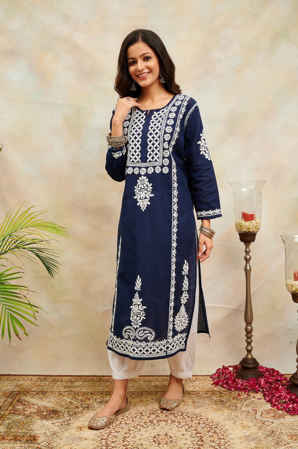Navy Blue Chikankari Handloom Kurta