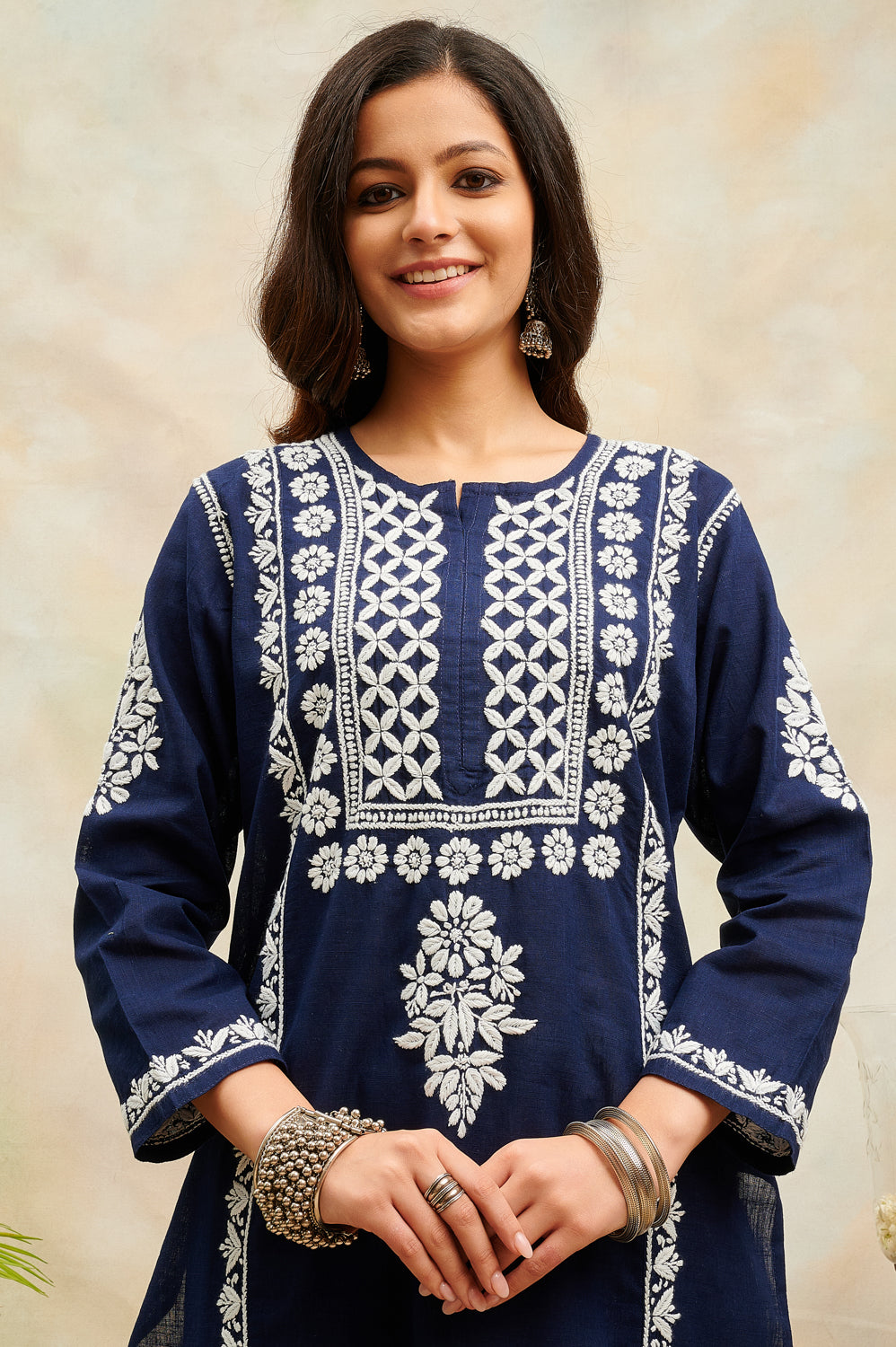Navy Blue Chikankari Handloom Kurta