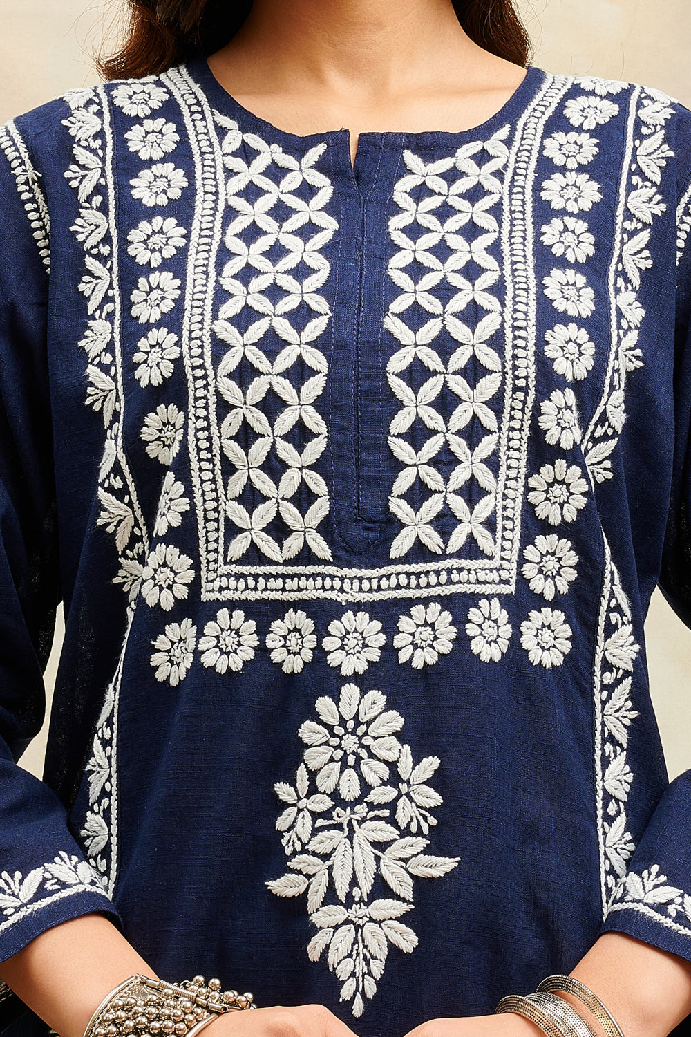 Navy Blue Chikankari Handloom Kurta