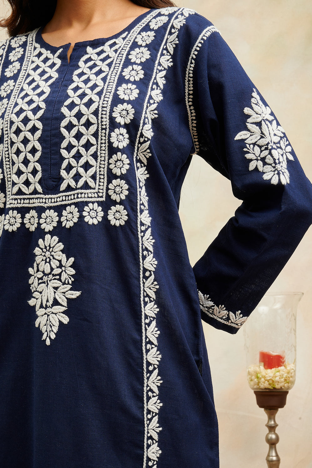 Navy Blue Chikankari Handloom Kurta