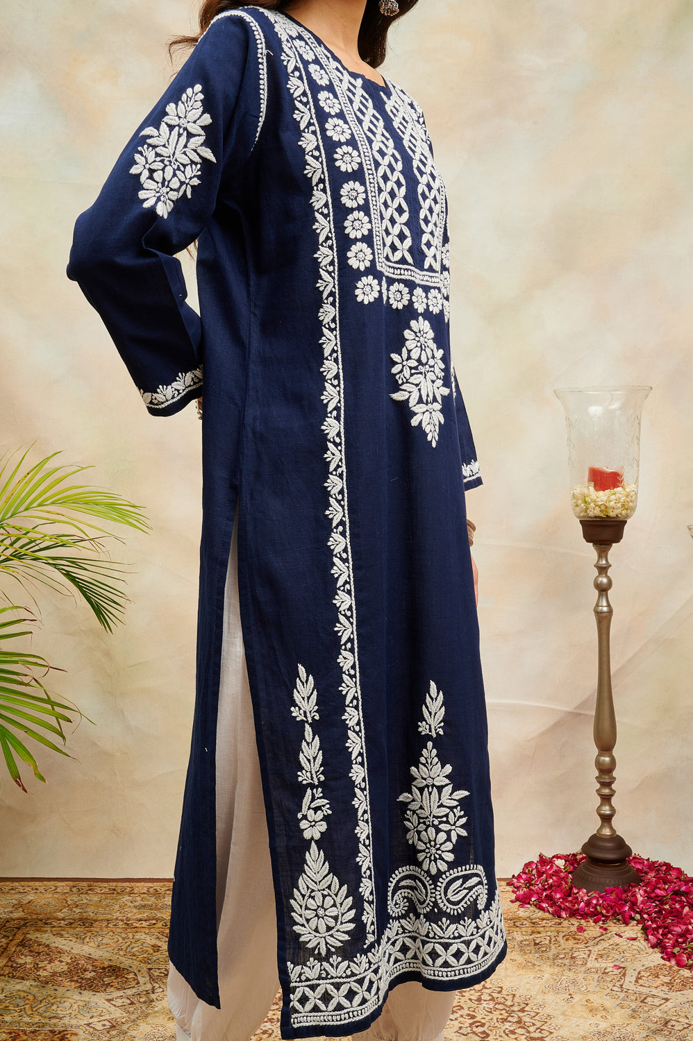 Navy Blue Chikankari Handloom Kurta