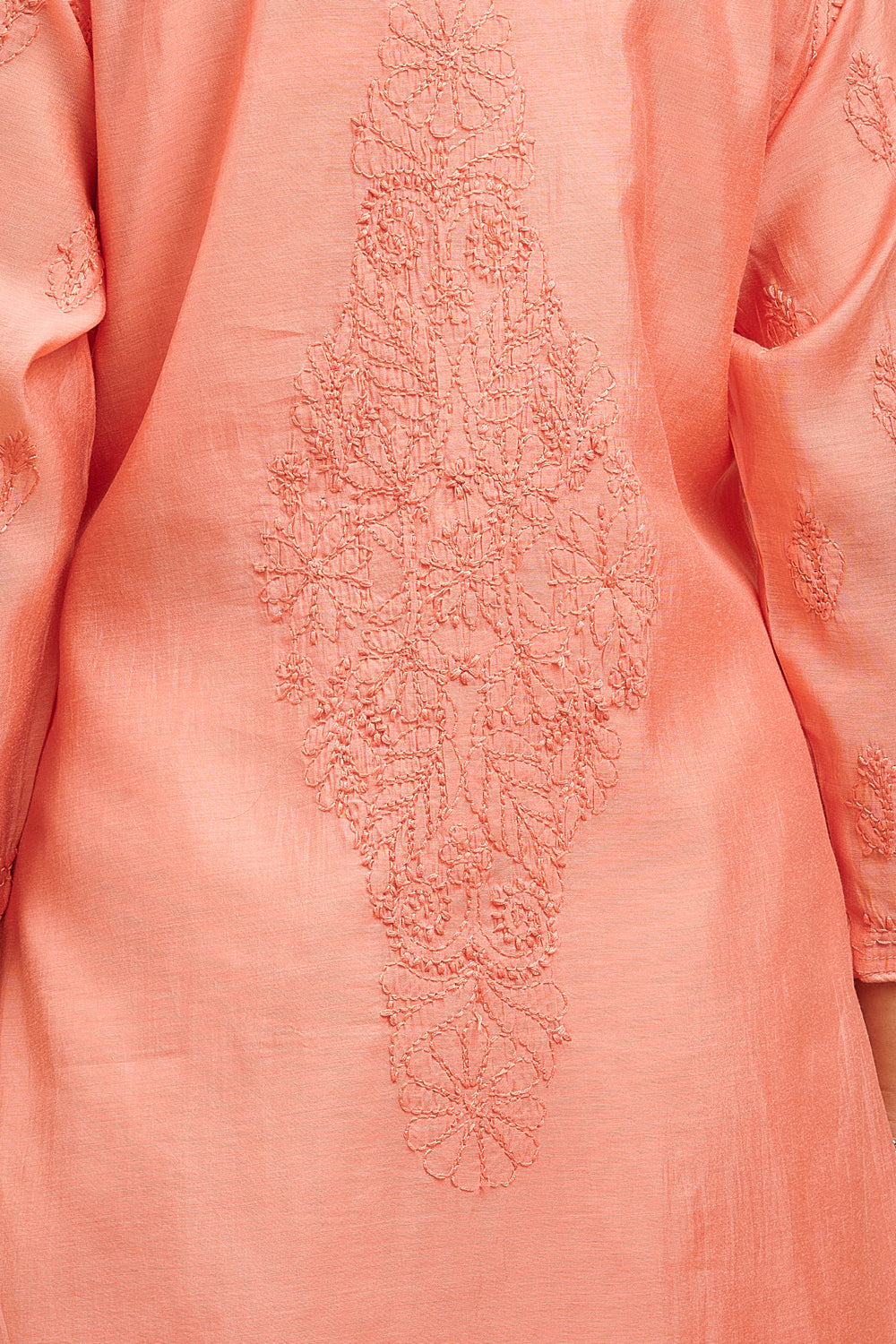 Rust Chikankari Chanderi Silk Designer Kurta with Slip