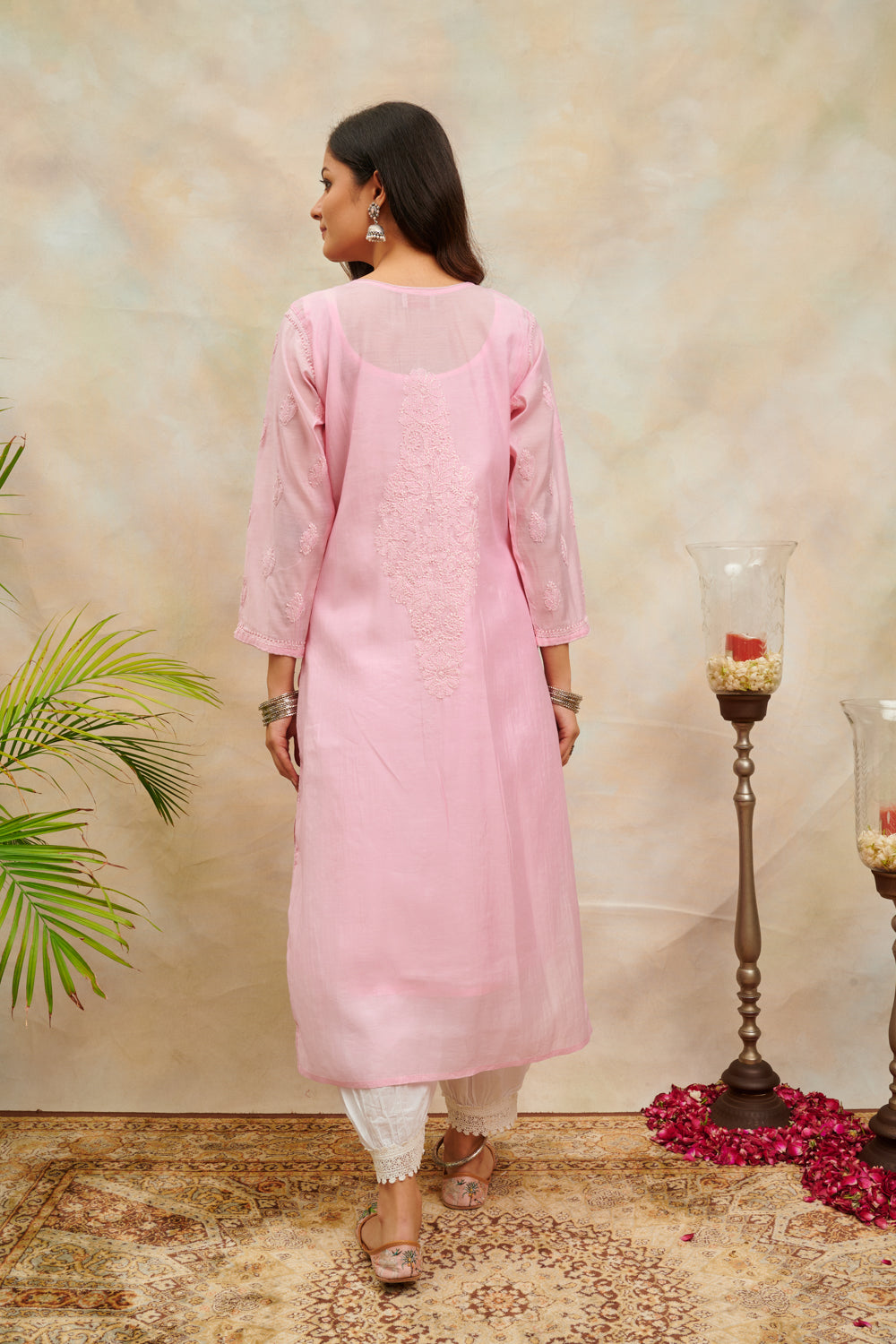 Pink Chikankari Chanderi Silk Kurta