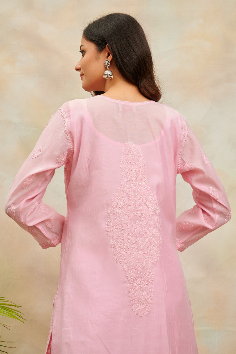 Pink Chikankari Chanderi Silk Kurta