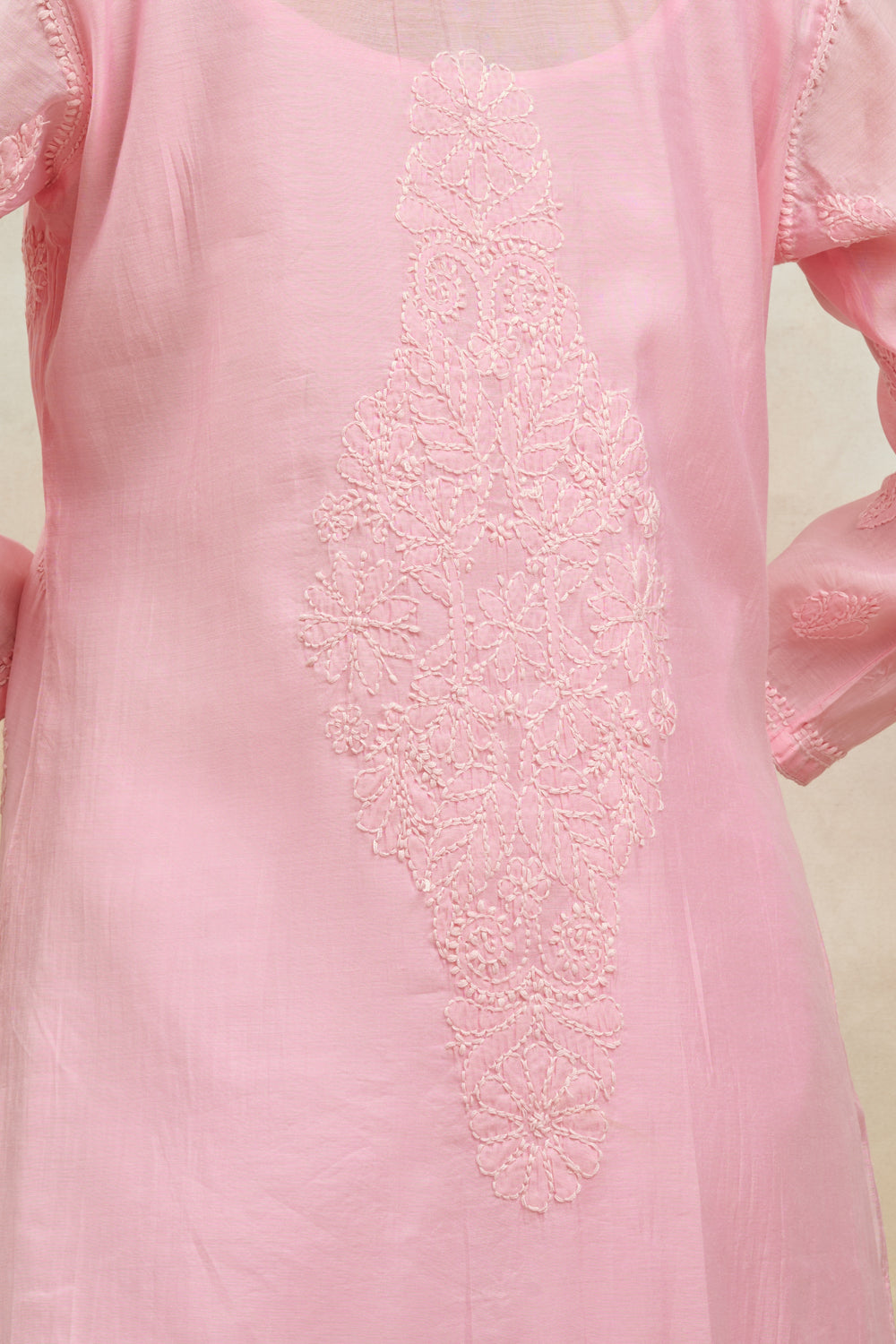 Pink Chikankari Chanderi Silk Kurta