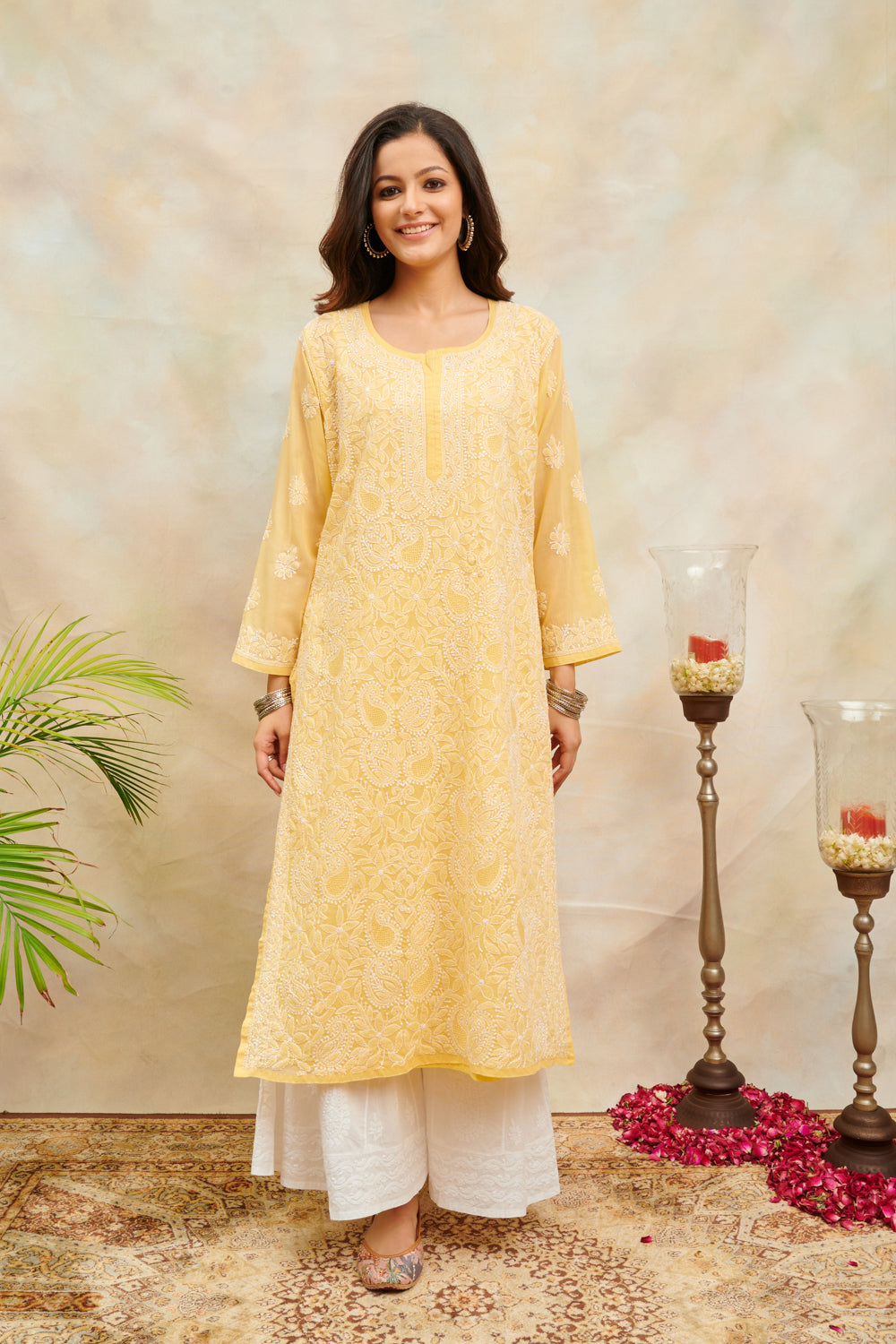 Yellow Chikankari Mul Cotton Designer Kurta