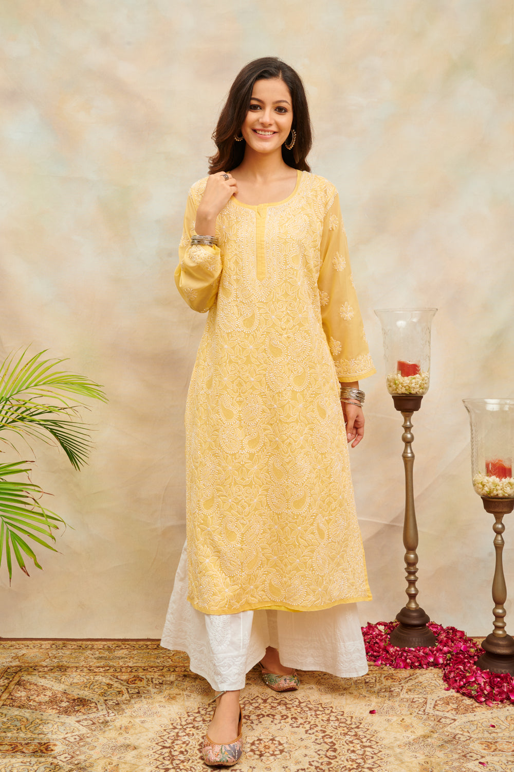 Yellow Chikankari Mul Cotton Designer Kurta