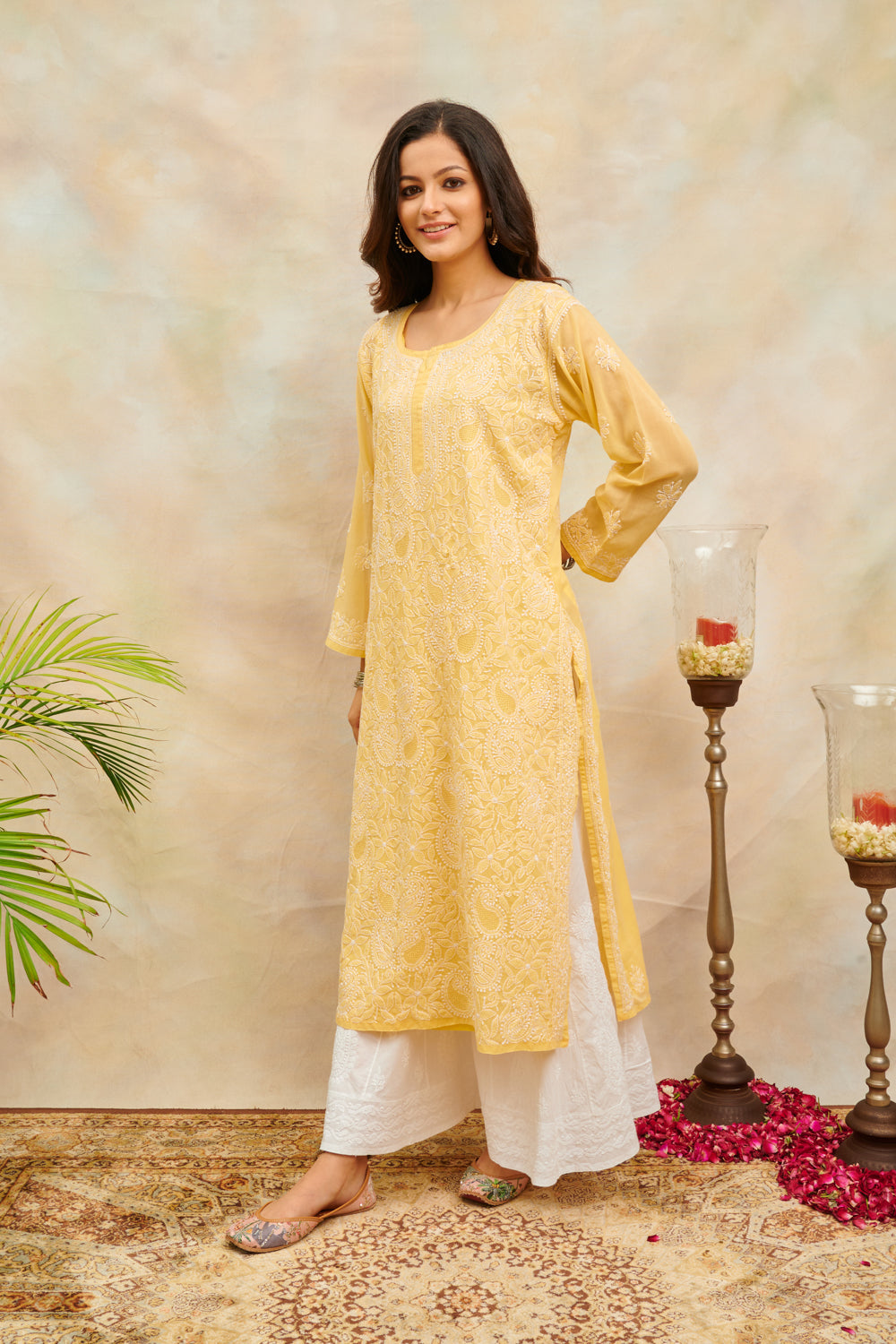 Yellow Chikankari Mul Cotton Designer Kurta