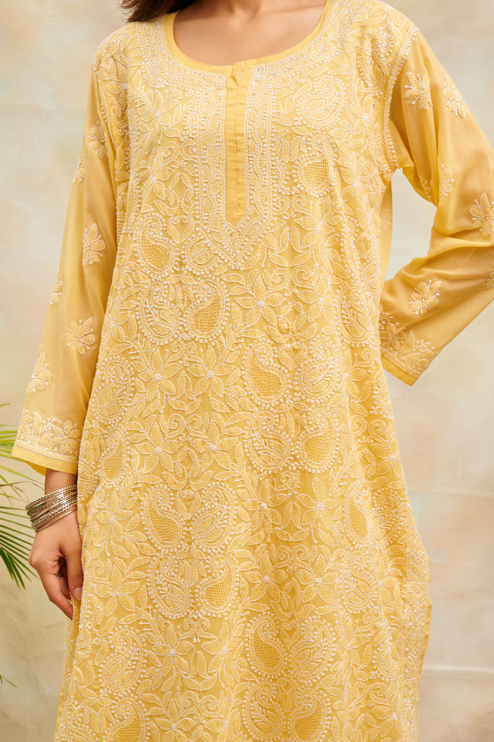 Yellow Chikankari Mul Cotton Designer Kurta