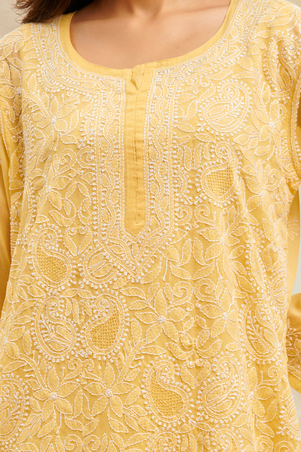 Yellow Chikankari Mul Cotton Designer Kurta