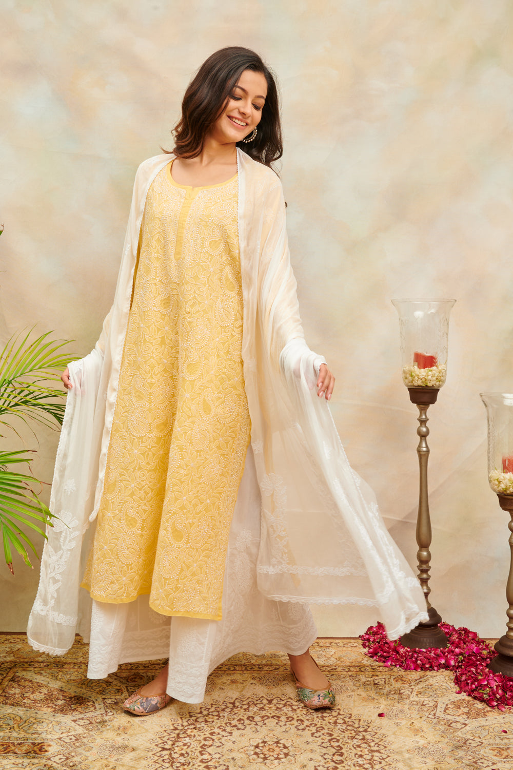 Yellow Chikankari Mul Cotton Designer Kurta