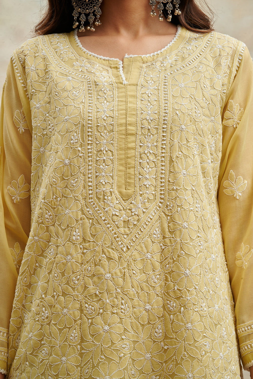 Olive Green Chikankari Mul Cotton Designer Kurta