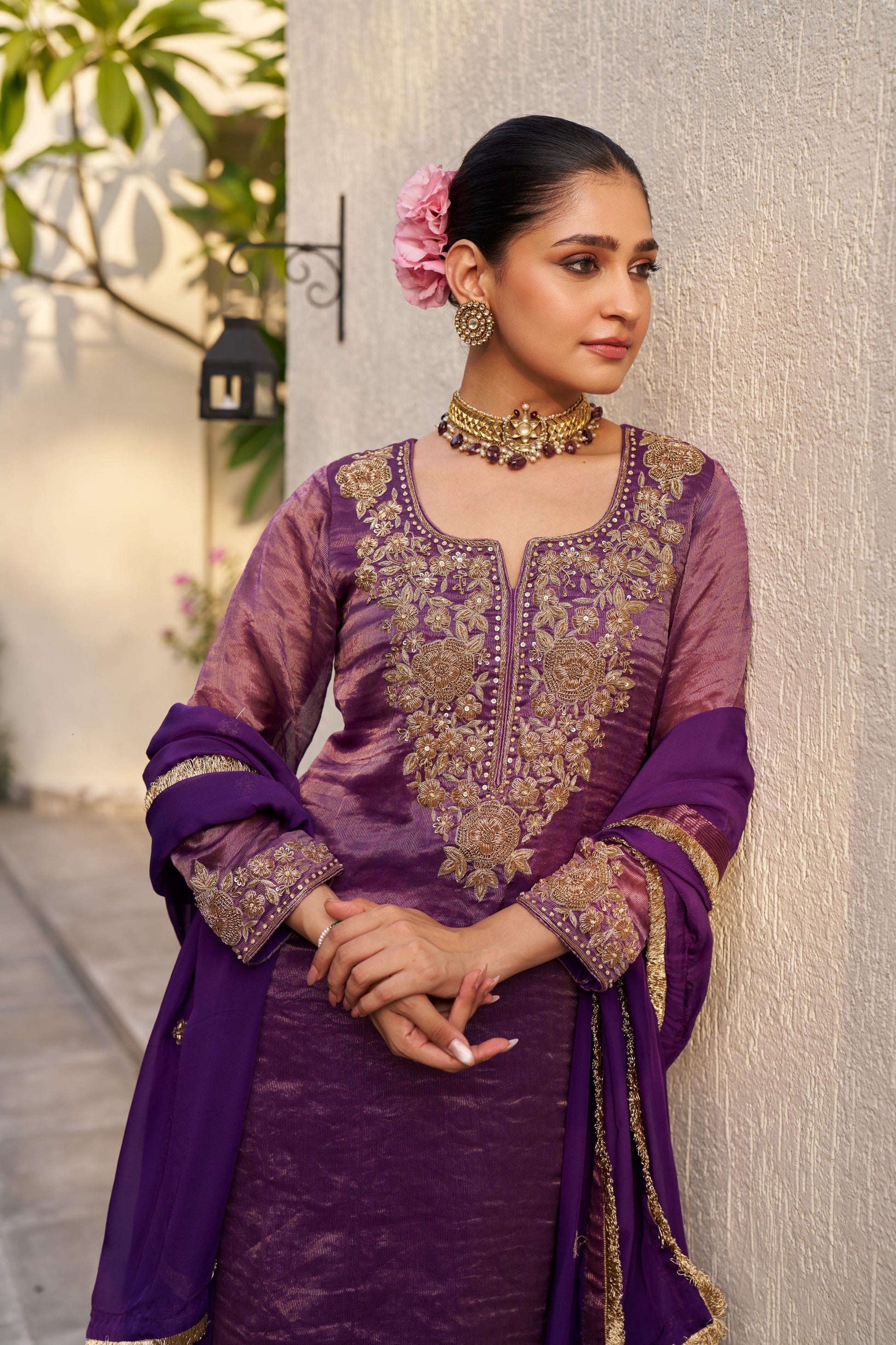 Inayat Purple Tissue Kurta Set of 3