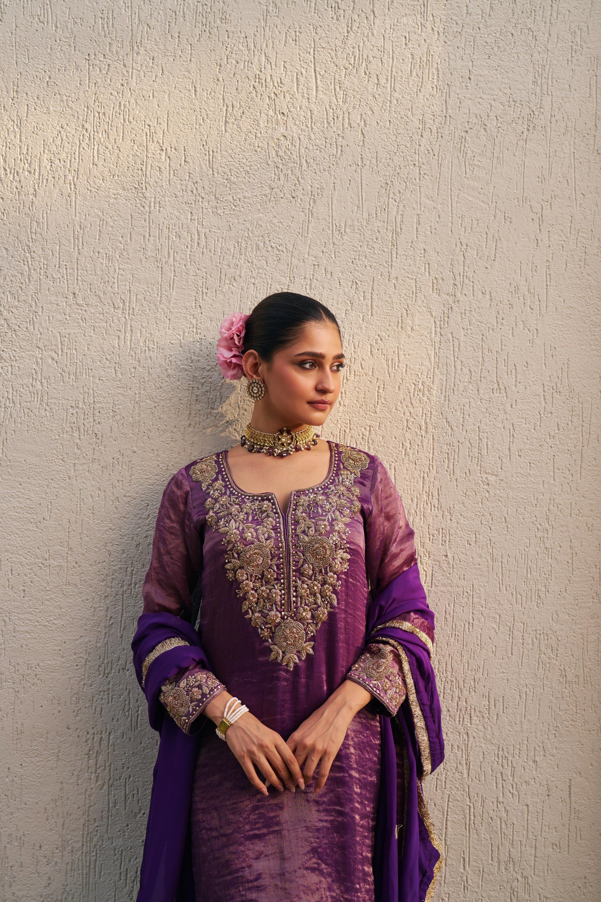 Inayat Purple Tissue Kurta Set of 3