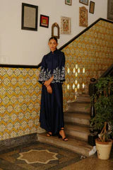 NAVY BLUE EMBROIDERED COAT WITH ASYMMETRICAL PANTS- II