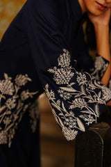 NAVY BLUE EMBROIDERED COAT WITH ASYMMETRICAL PANTS- II