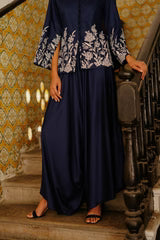 NAVY BLUE EMBROIDERED COAT WITH ASYMMETRICAL PANTS- II