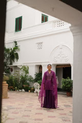 Wine Hand Embroidered Sharara Set- II