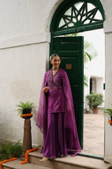 Wine Hand Embroidered Sharara Set- II