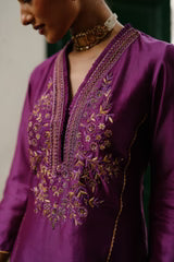 Wine Hand Embroidered Sharara Set- II