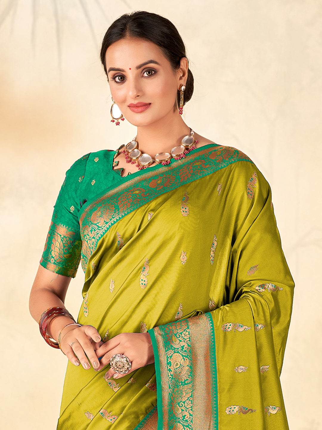 Silk Blend Teal green Woven Design Designer Saree With Blouse