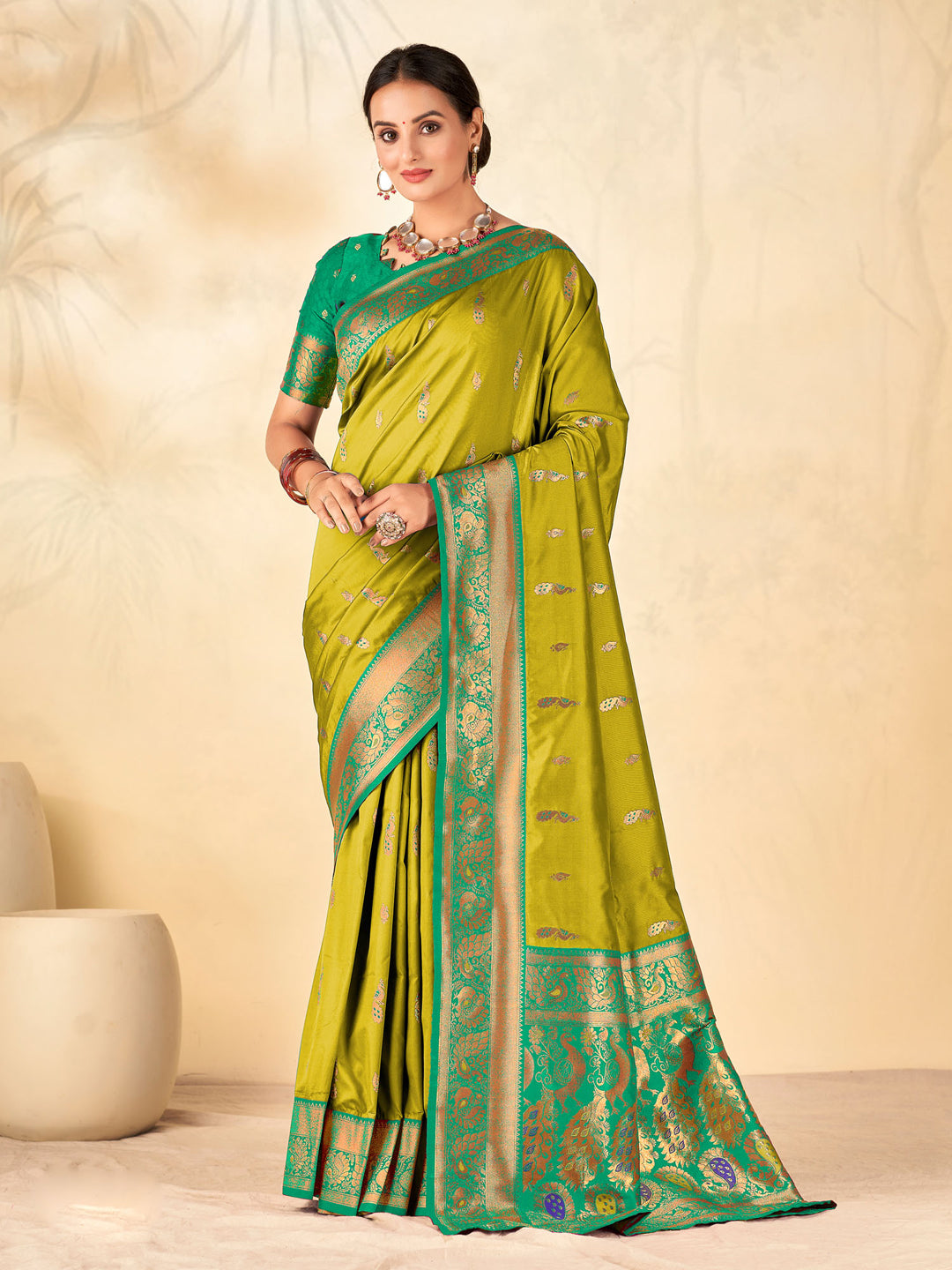 Silk Blend Teal green Woven Design Designer Saree With Blouse