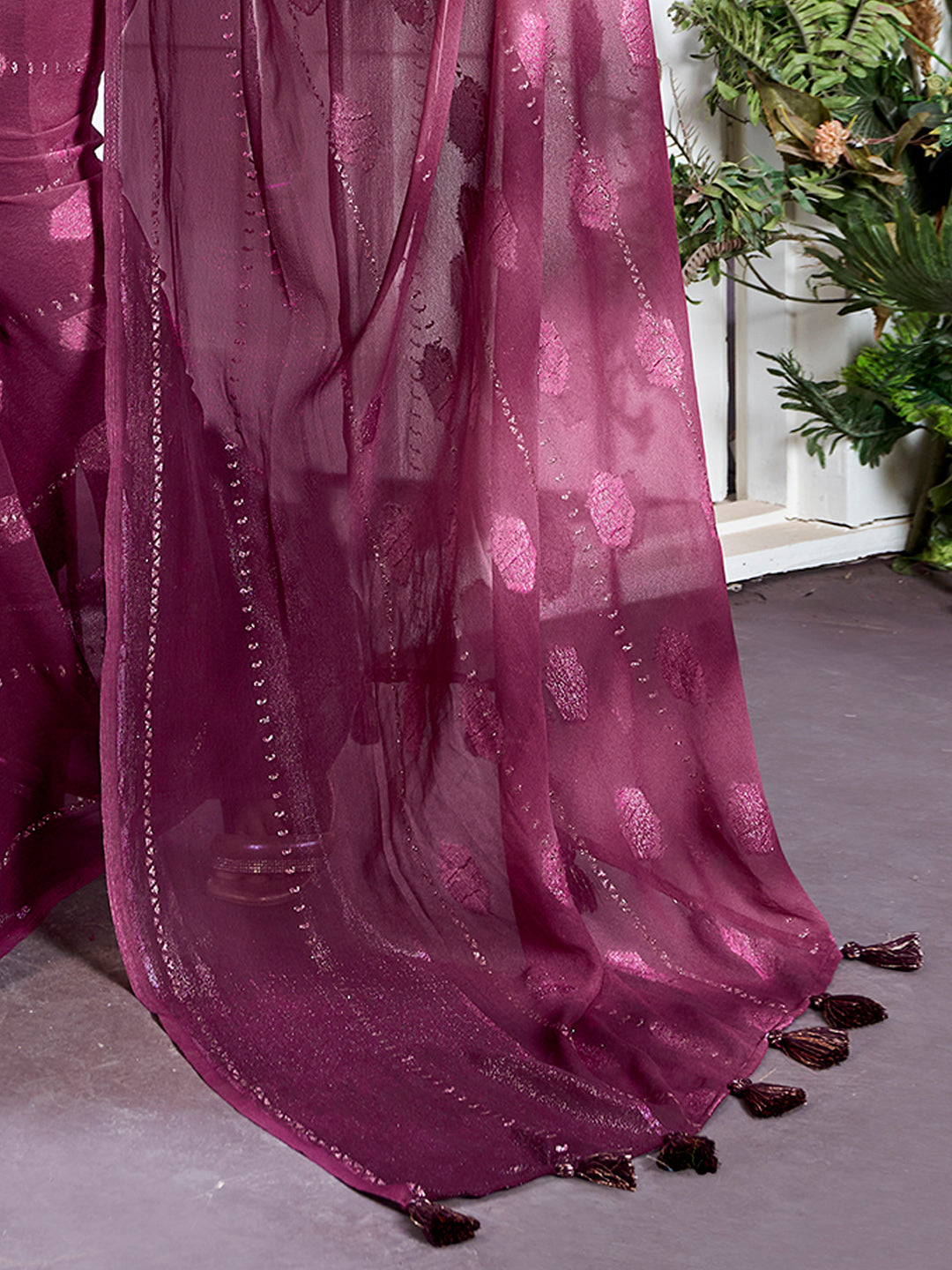 Georgette Purple Printed Designer Saree With Blouse