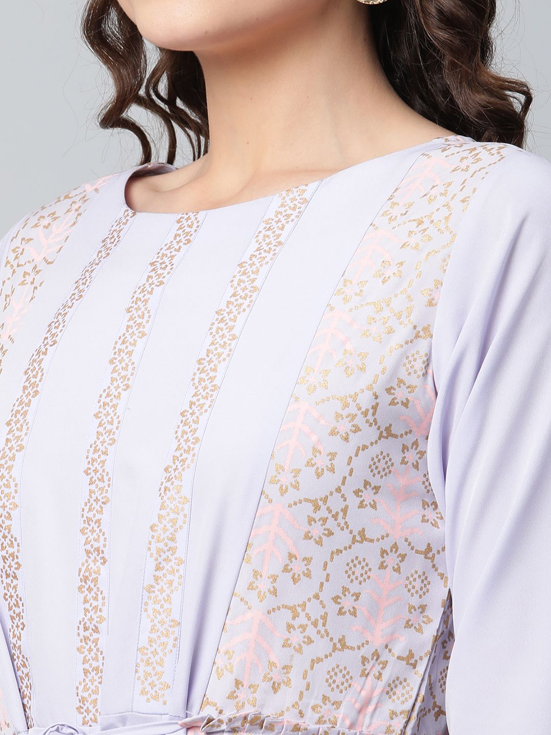 Lavender Crepe Floral Printed Dress