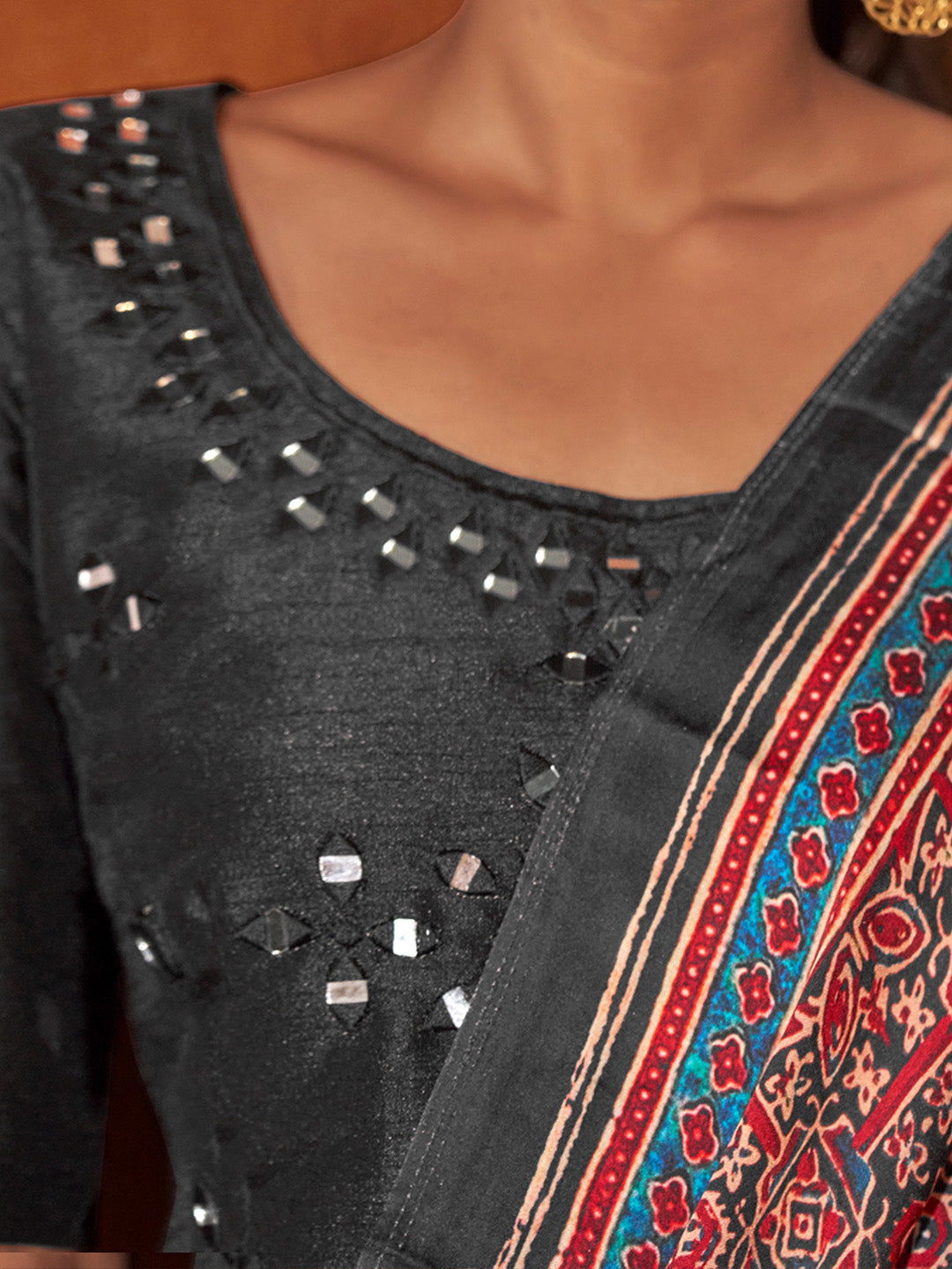 Viscose Silk Red Printed Celebrity Saree With Blouse