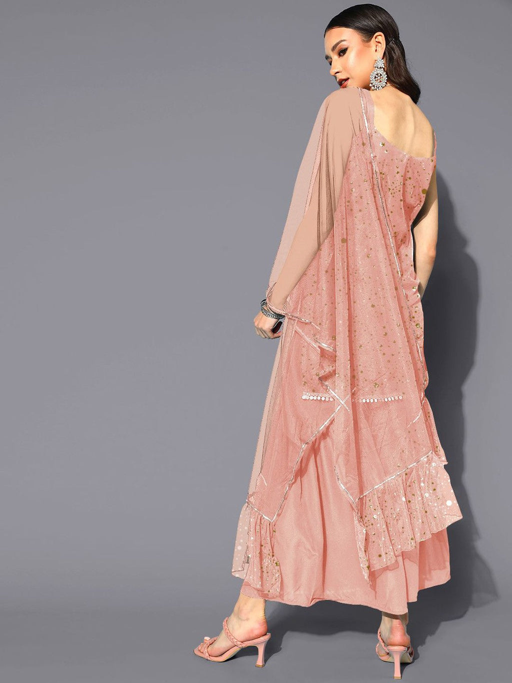 Abstract Printed Square Neck Net Kurti With Sharara & Dupatta-AH