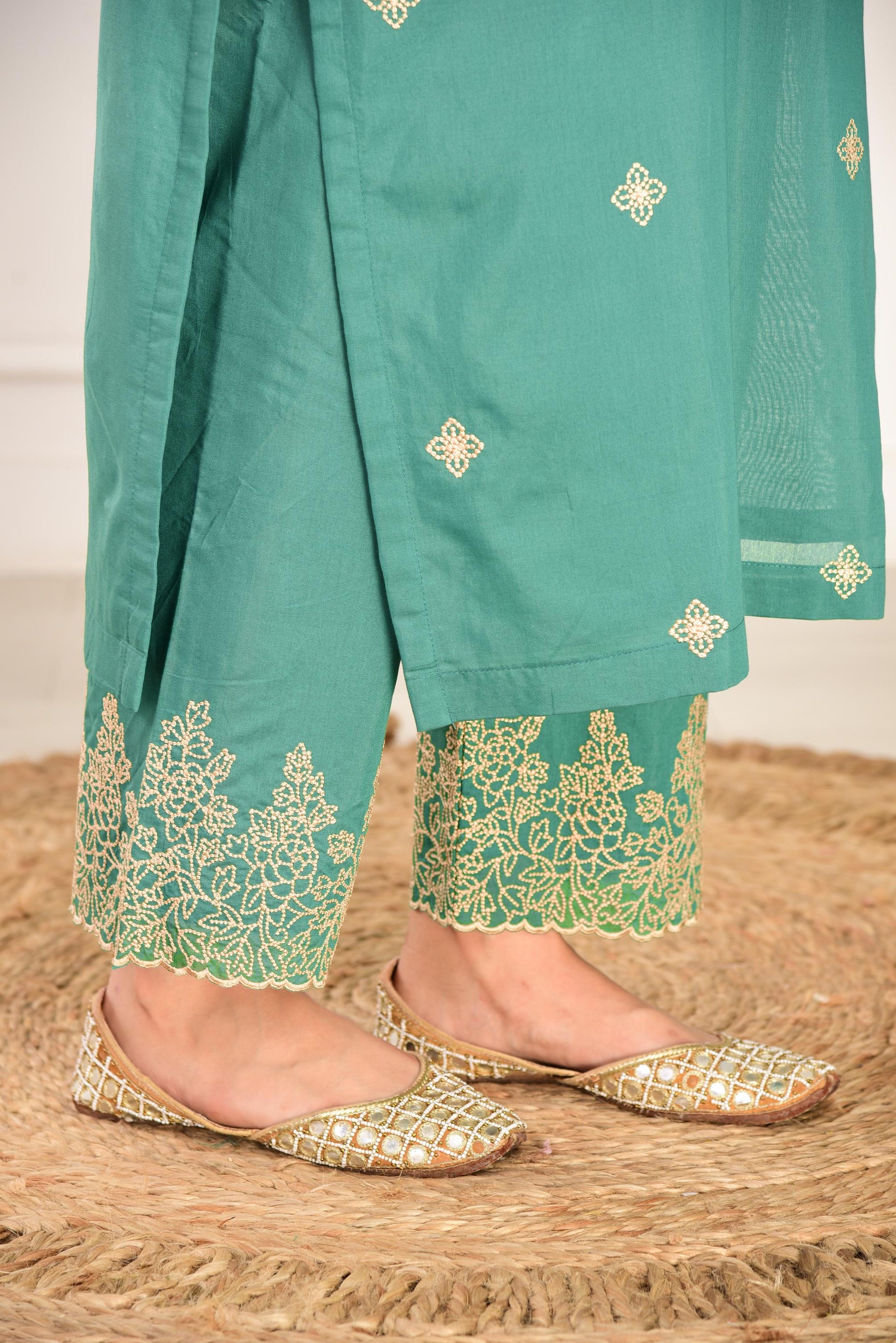 Pine Green Chanderi Silk Suit Set- NV