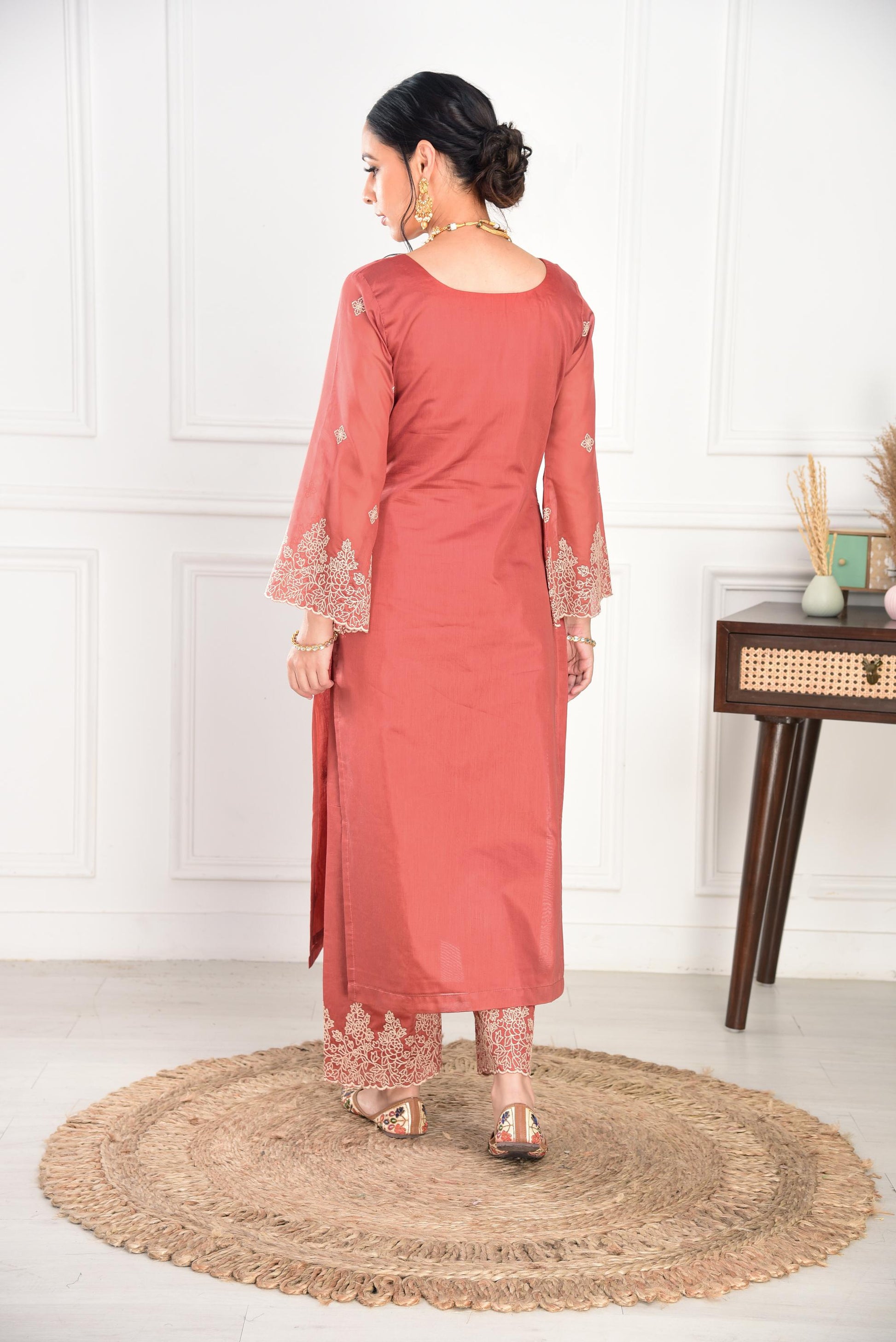 Rust Chanderi Silk Suit Set- NV