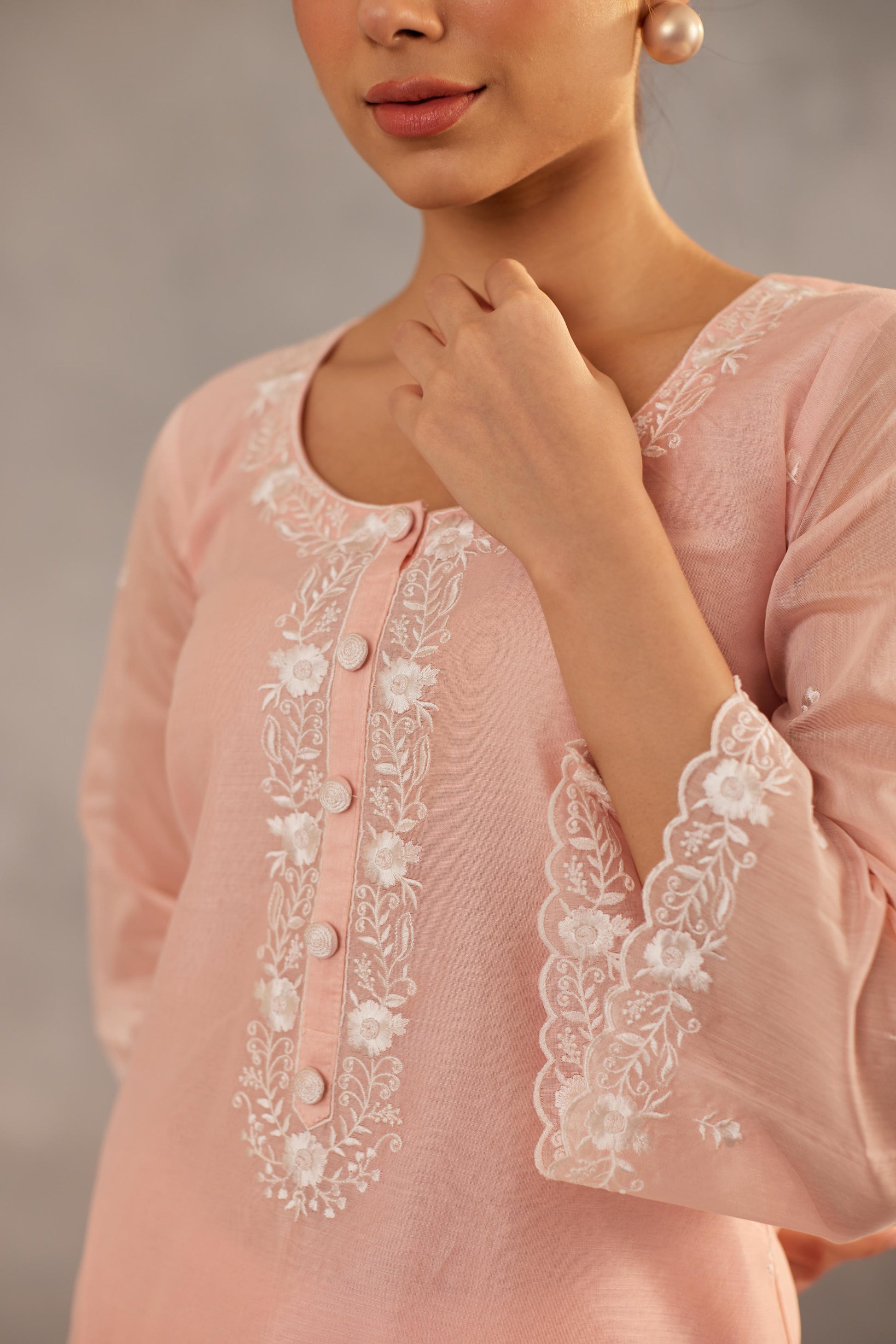 Nargis - Peach Embroidered Suit Set.- NV