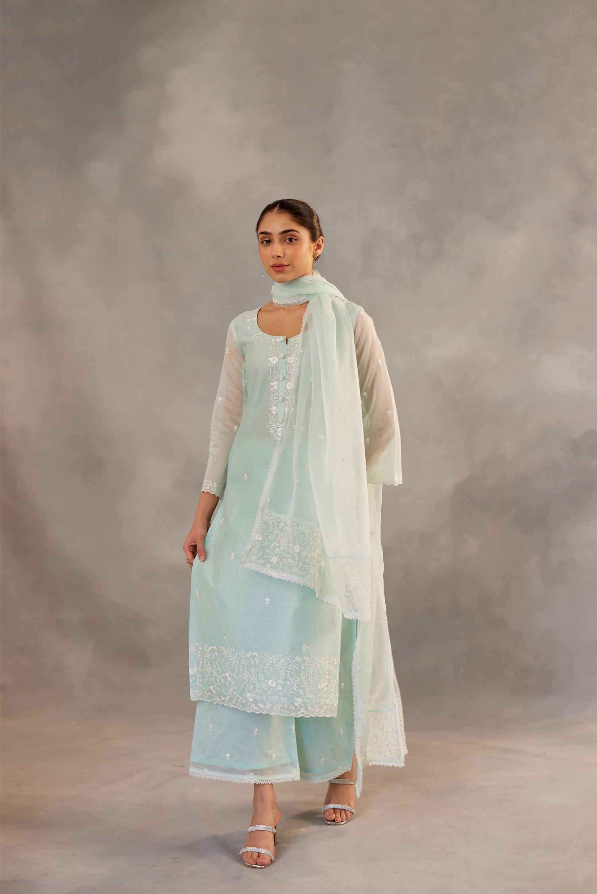 Savani - Mint Green Embroidered Suit Set.- NV