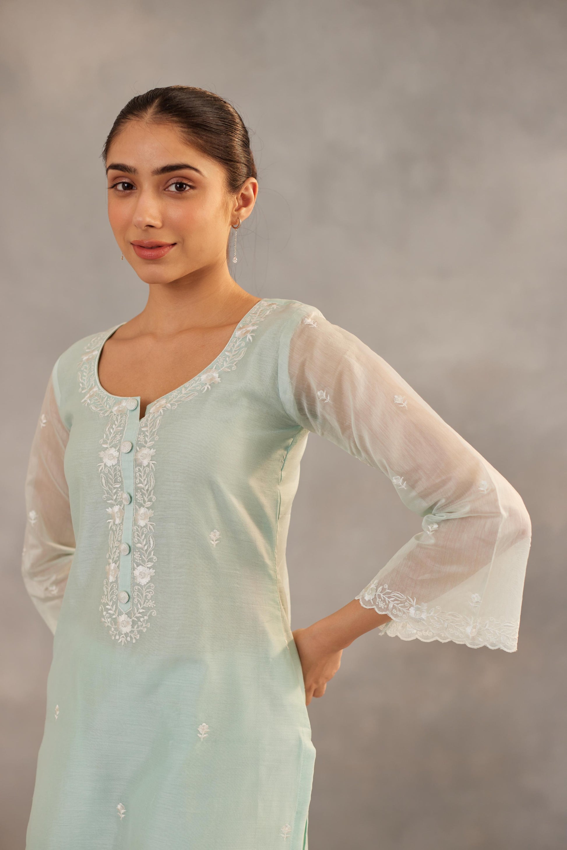 Savani - Mint Green Embroidered Suit Set.- NV