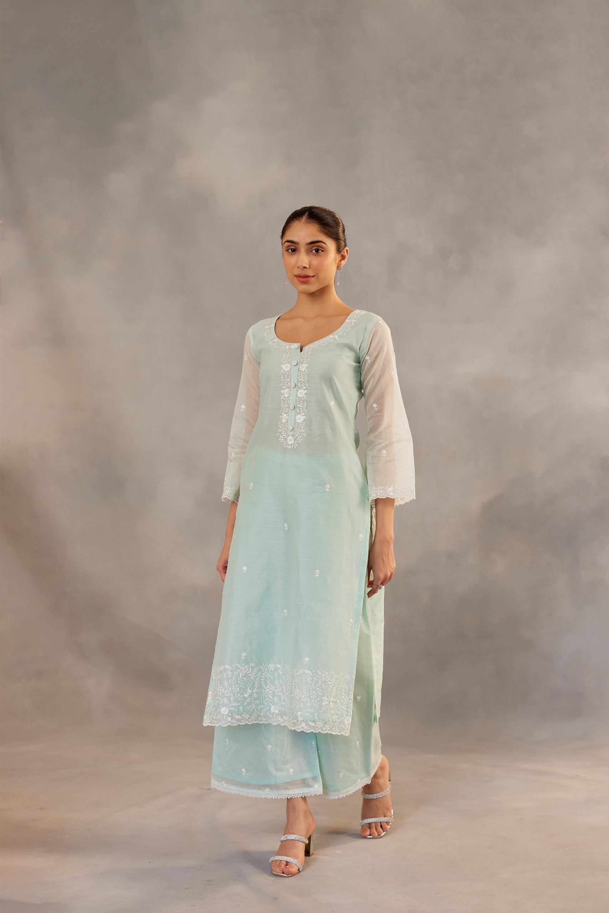 Savani - Mint Green Embroidered Suit Set.- NV