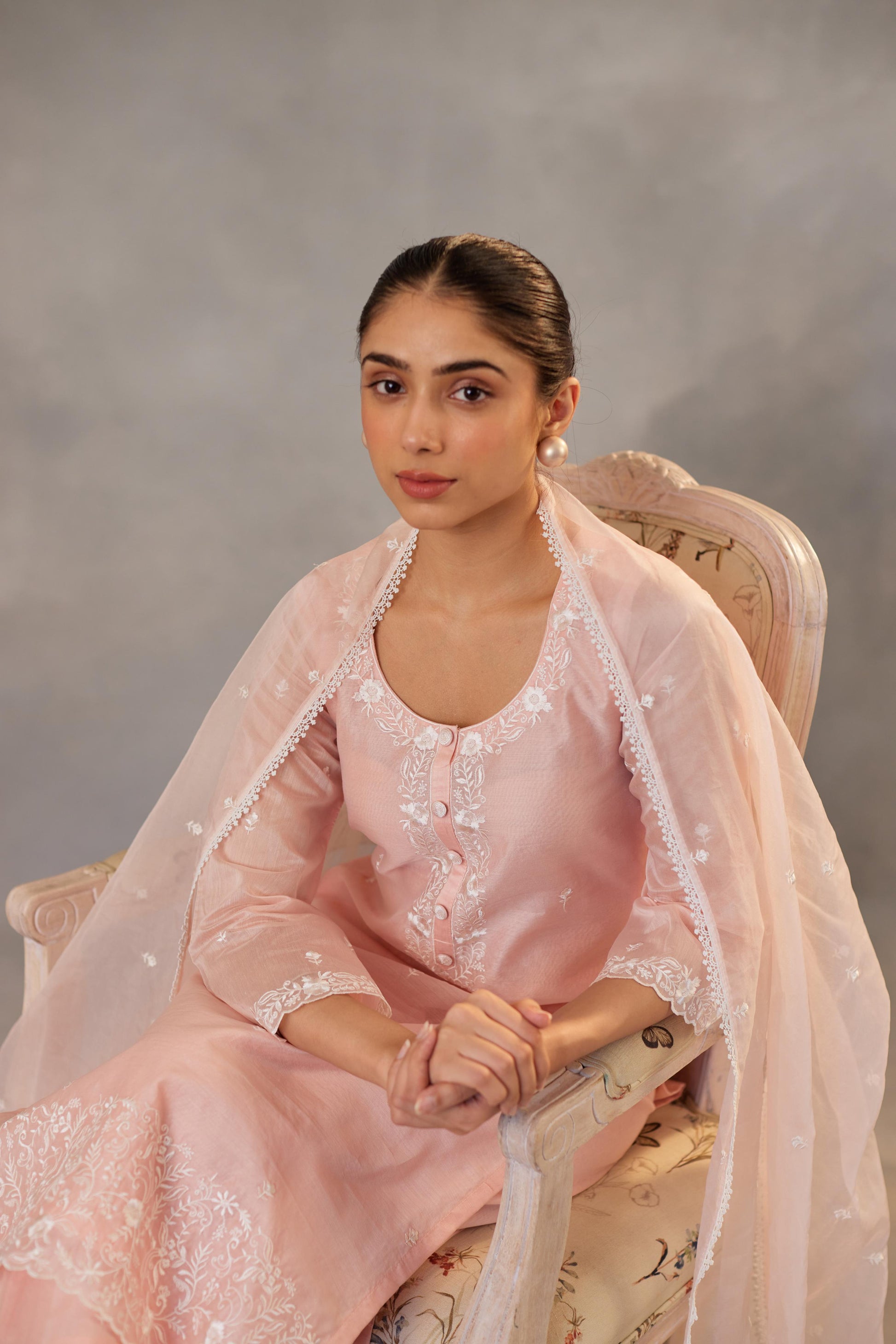Nargis - Peach Embroidered Suit Set.- NV