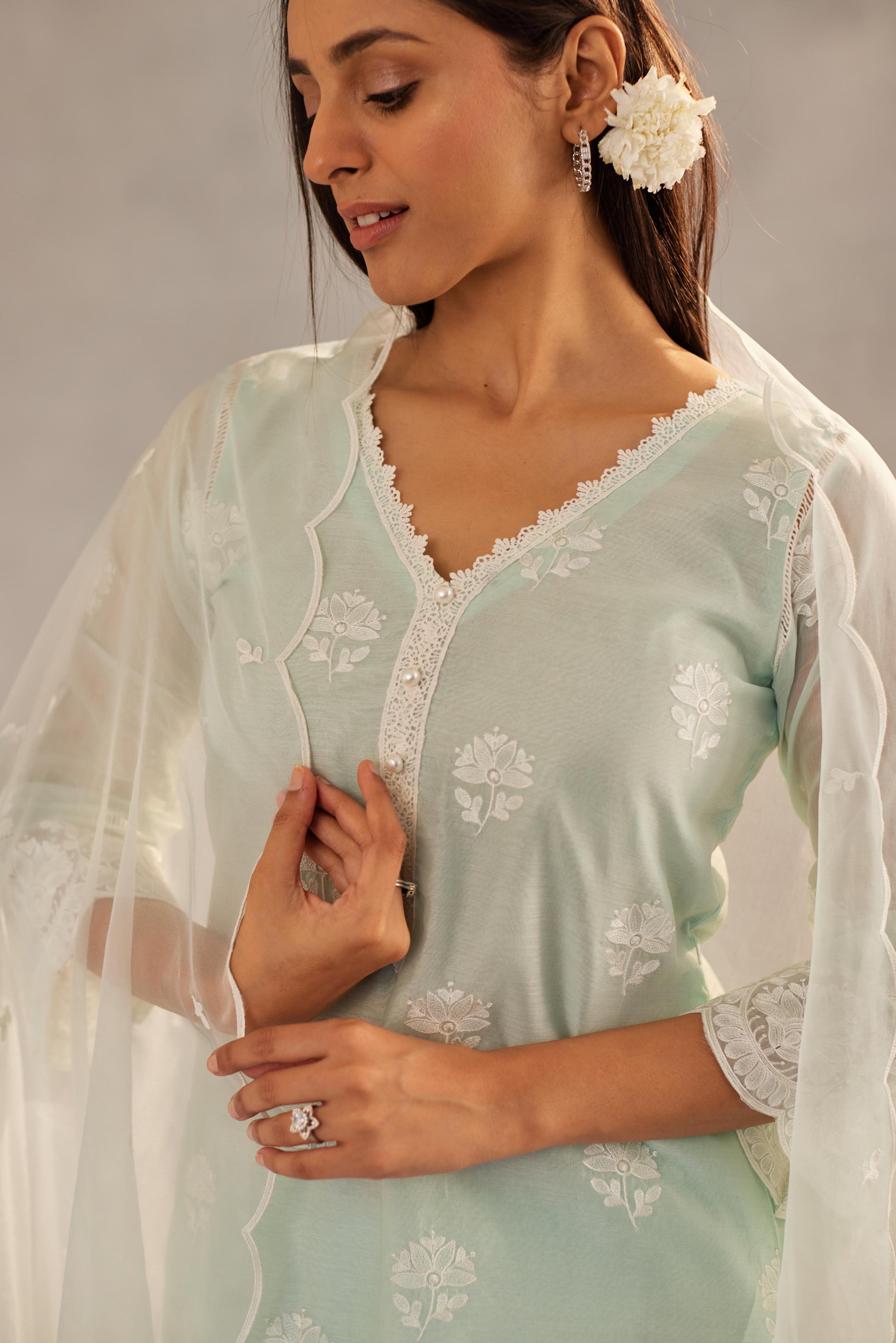 Neelkamal - Mint Green Embroidered Suit Set.- NV
