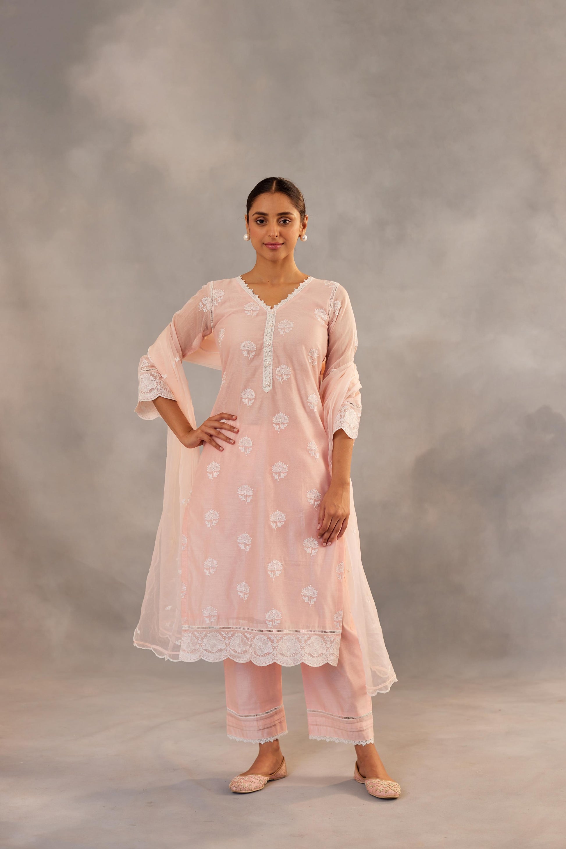 Gulmohar - Peach Embroidered Suit Set.- NV