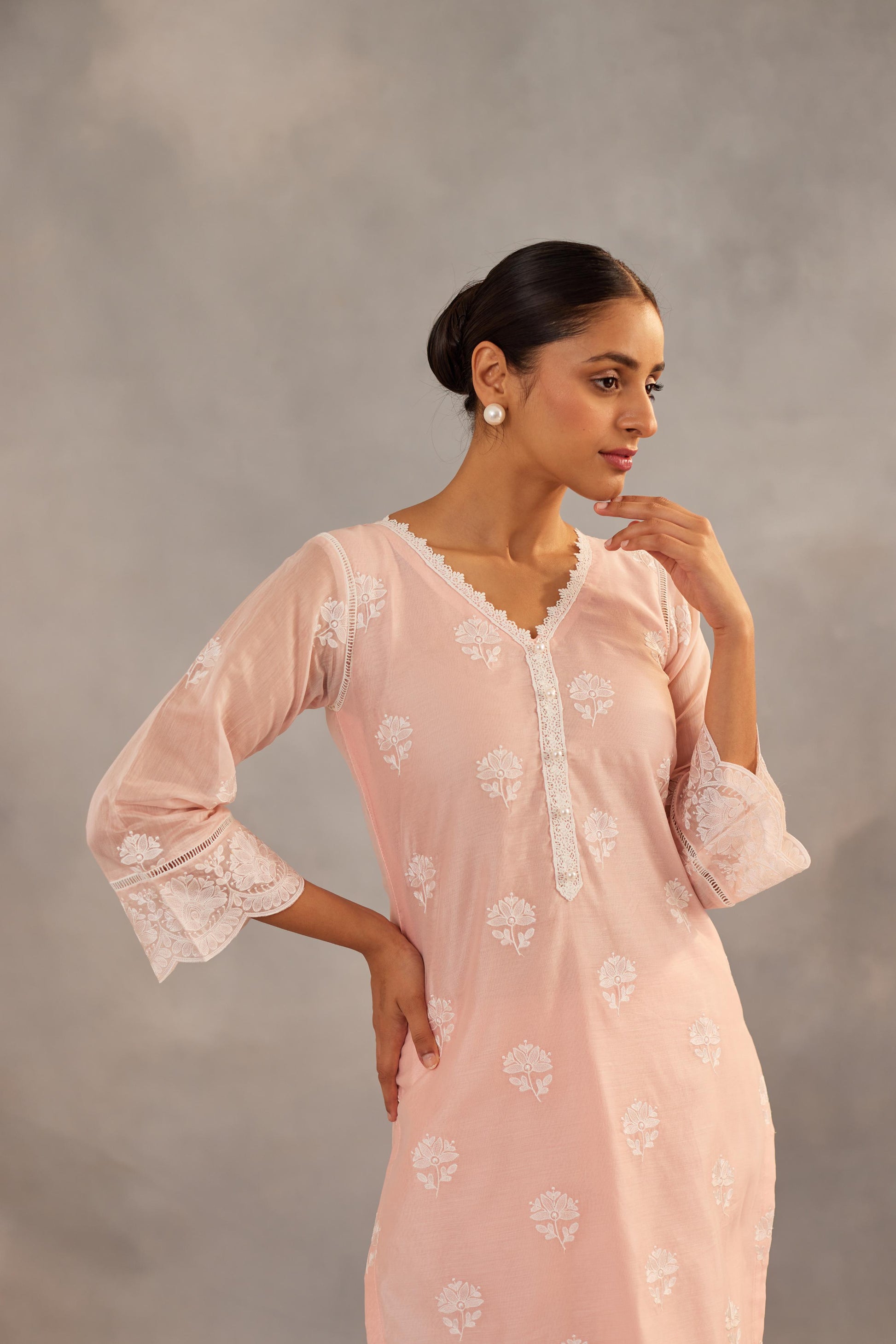Gulmohar - Peach Embroidered Suit Set.- NV