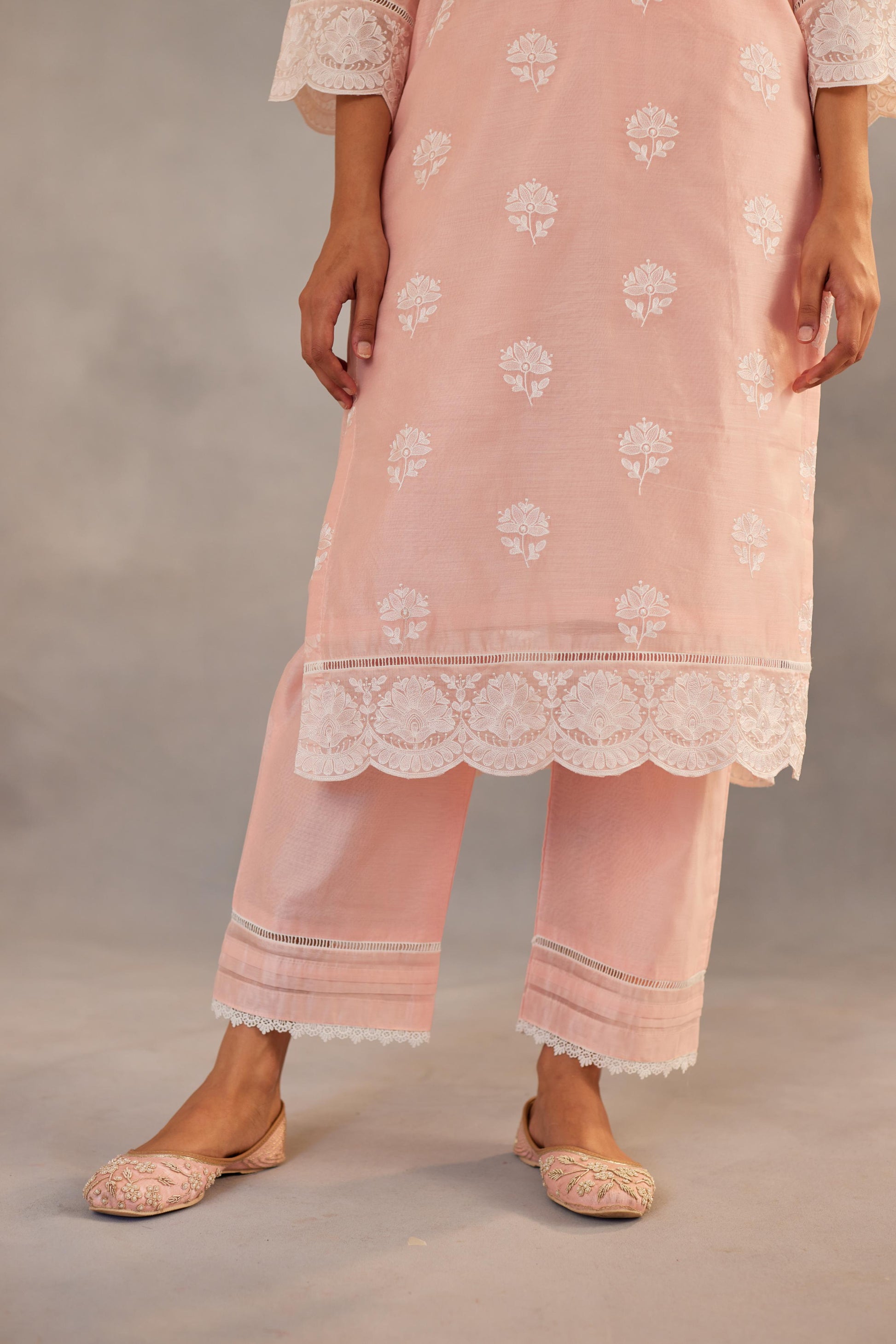 Gulmohar - Peach Embroidered Suit Set.- NV