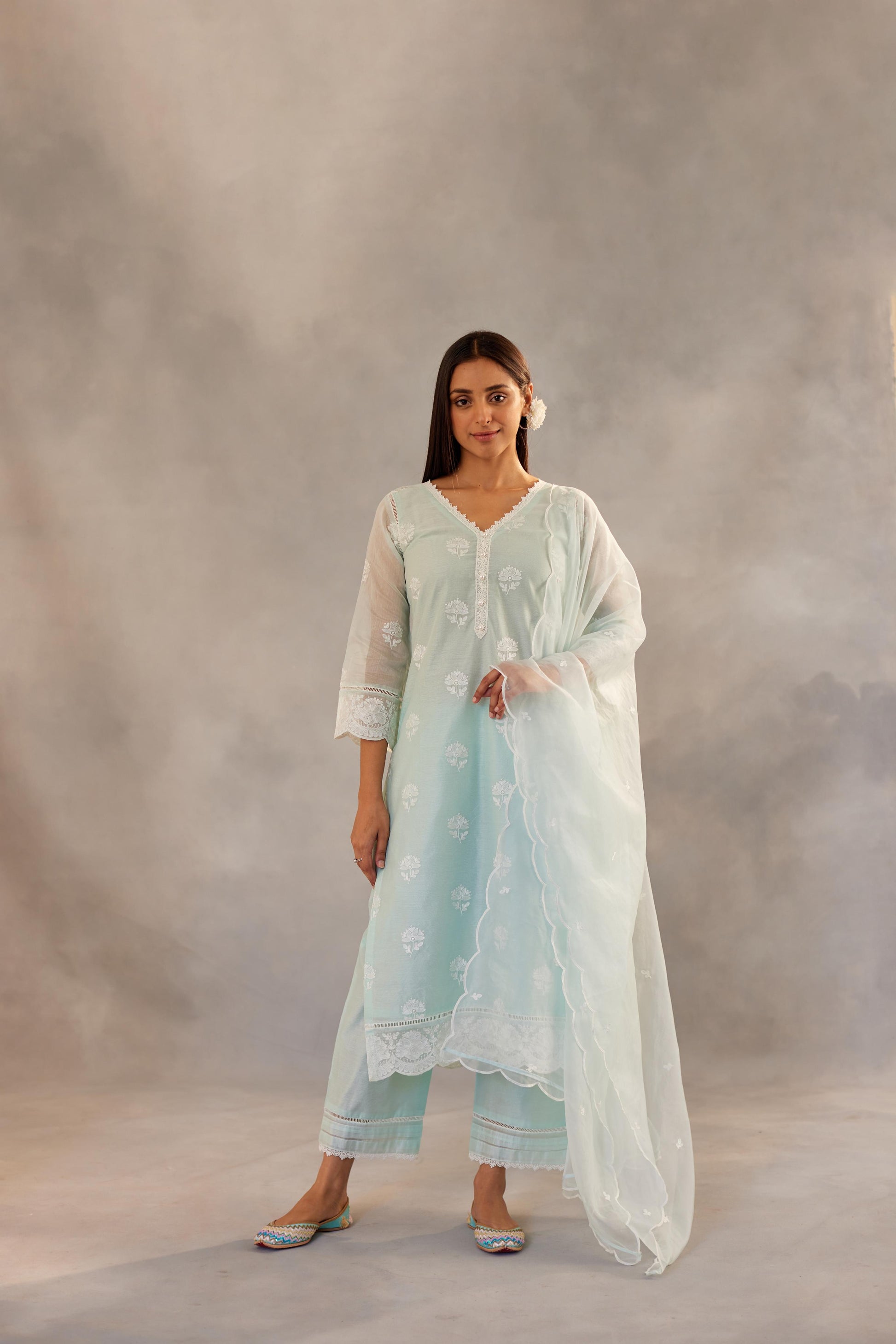 Neelkamal - Mint Green Embroidered Suit Set.- NV