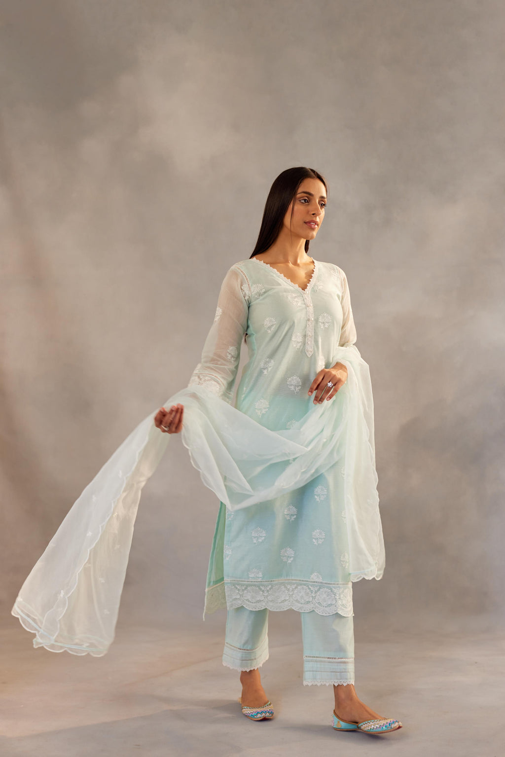 Neelkamal - Mint Green Embroidered Suit Set.- NV