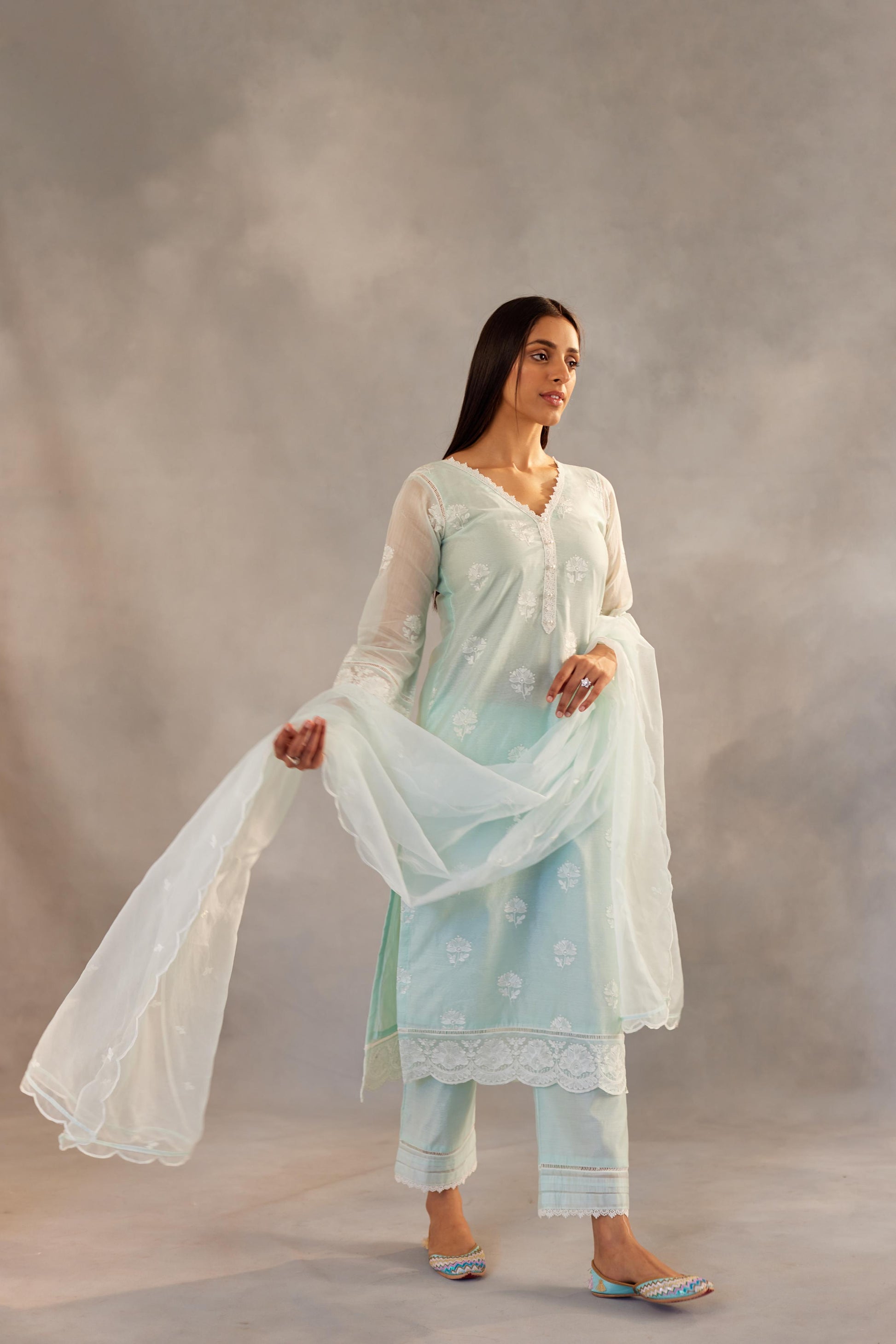 Neelkamal - Mint Green Embroidered Suit Set.- NV