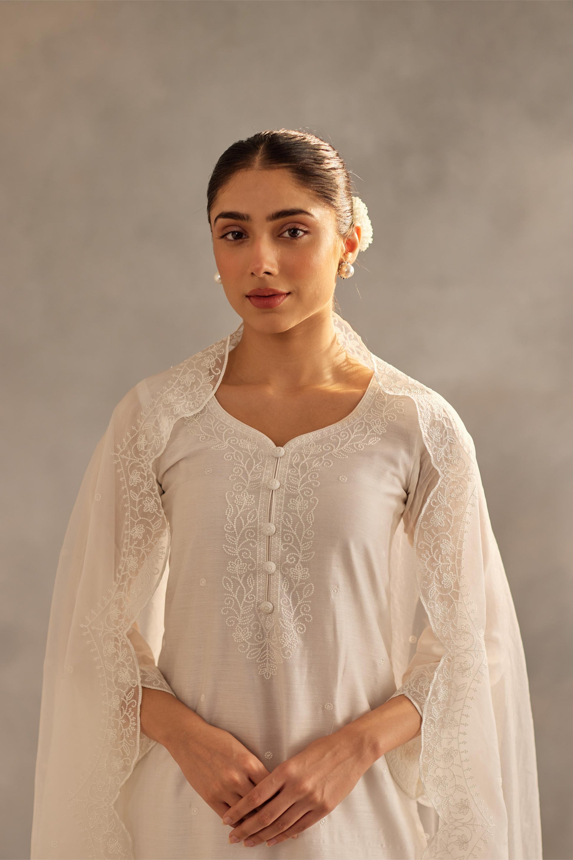Juhi - Egg White Embroidered Suit Set.- NV