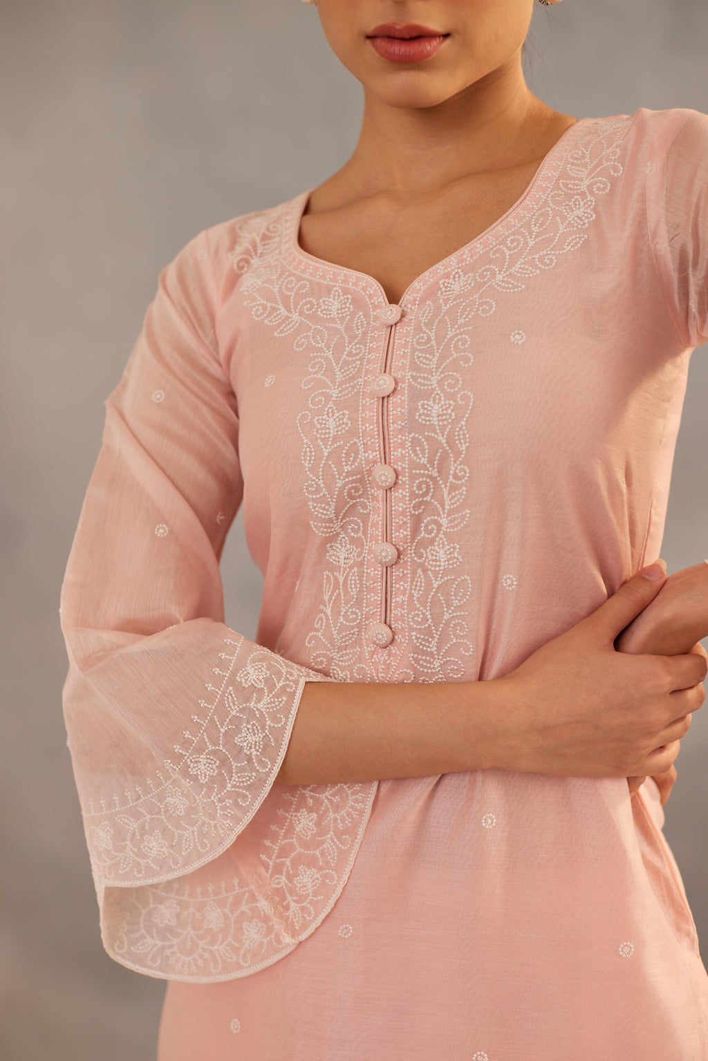 Kamal - Peach Embroidered Suit Set.- NV