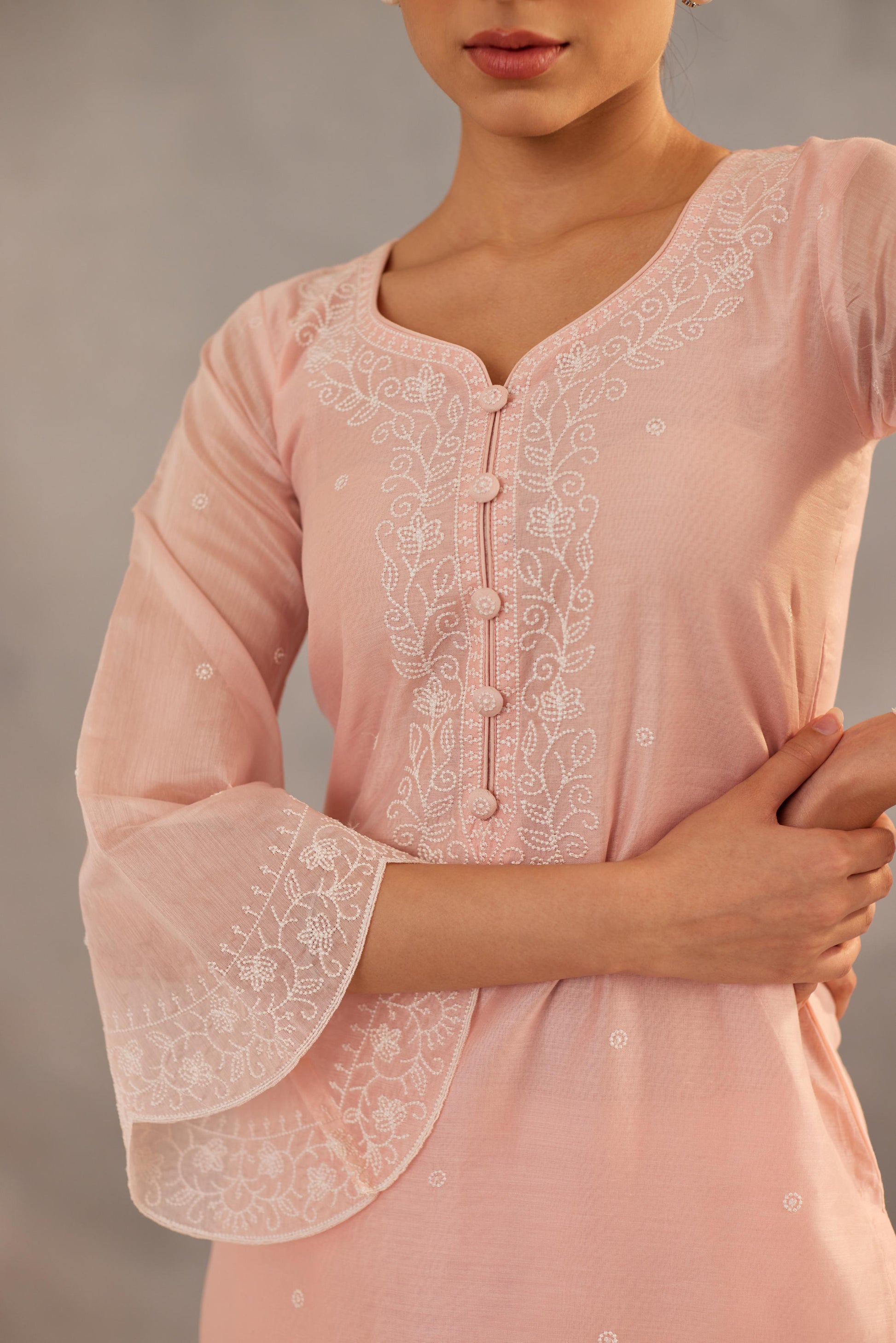 Kamal - Peach Embroidered Suit Set.- NV