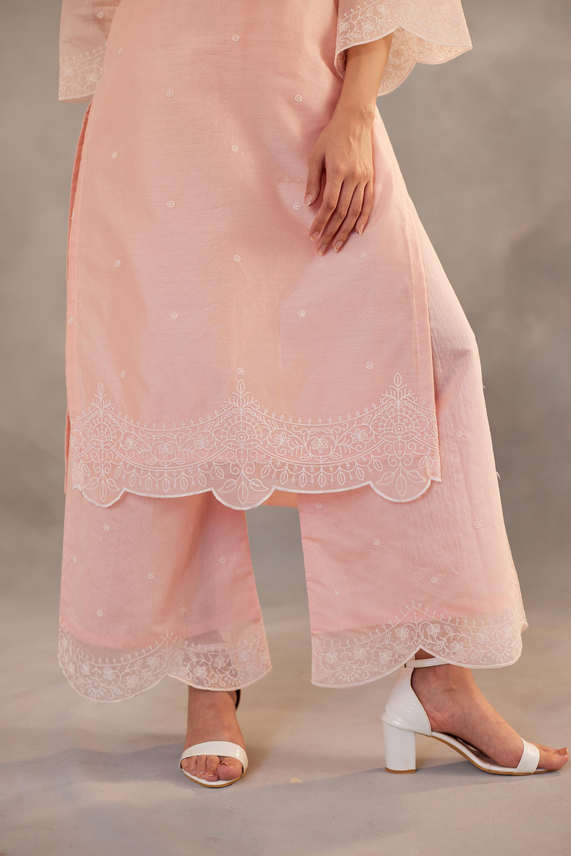 Kamal - Peach Embroidered Suit Set.- NV