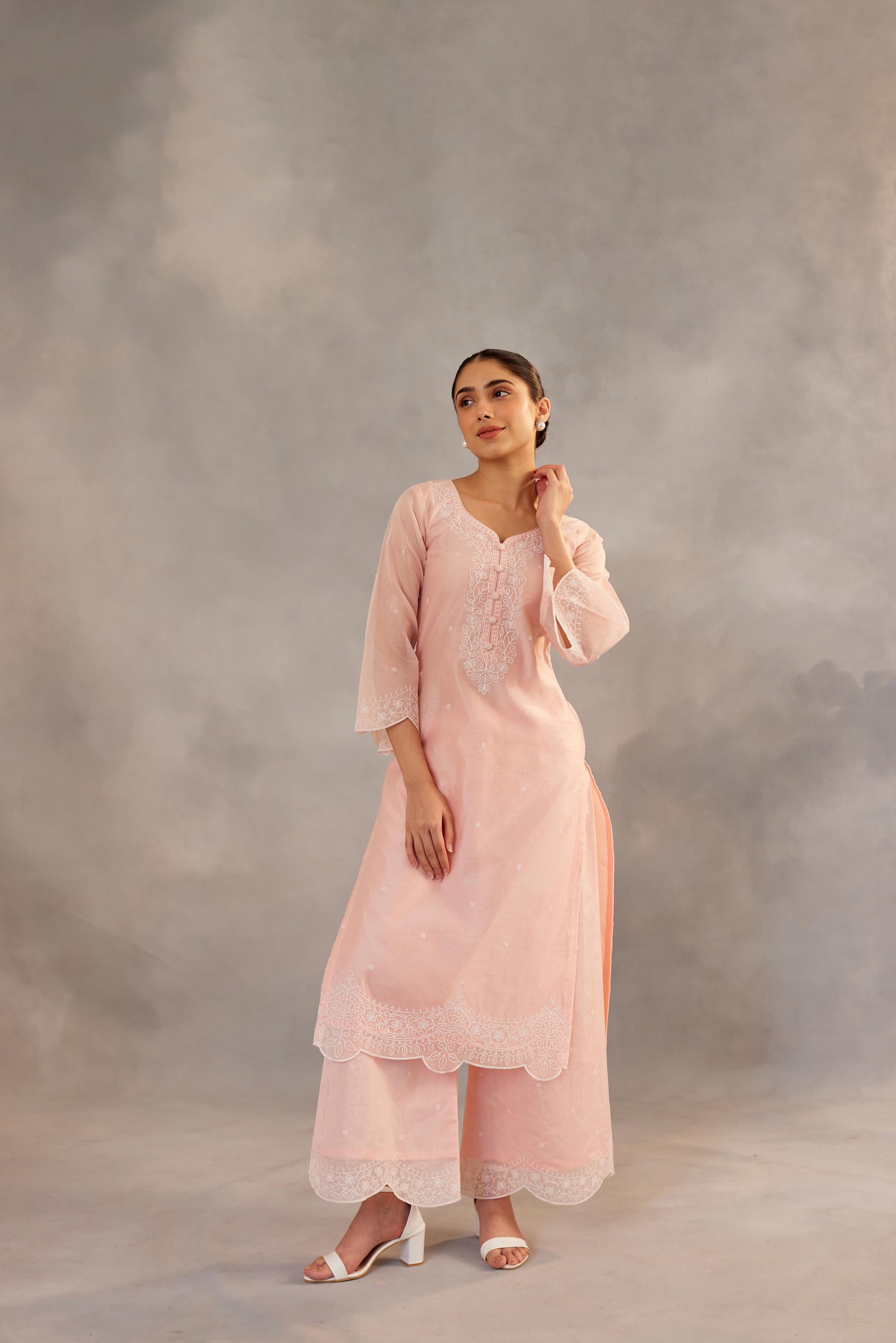 Kamal - Peach Embroidered Suit Set.- NV